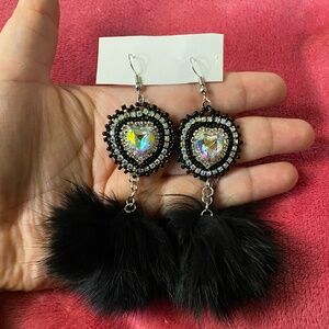 Real rabbit fur Aboriginal beaded earrings
